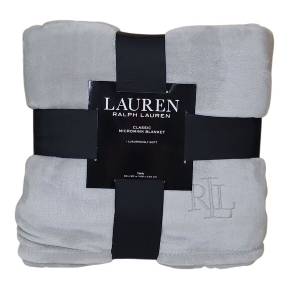 Lauren Ralph Lauren Classic Micromink Twin Blanket Luxuriously Soft Plush Gray - Picture 8 of 8
